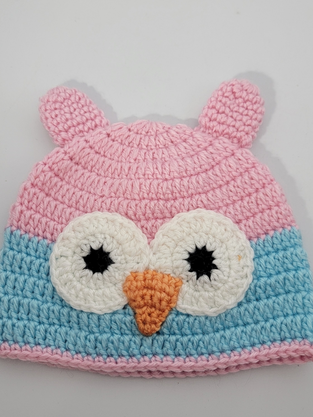 Hand Crocheted Owl Hat Beanie Infant Baby Pastel Animal Bird Cap 0-9 Months